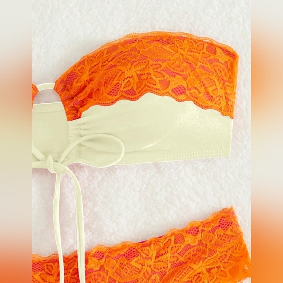 NEW Boho Butterly Orange and Cream Lace Bandeu Summer Bikini-(#1,462) - Picture 5 of 6